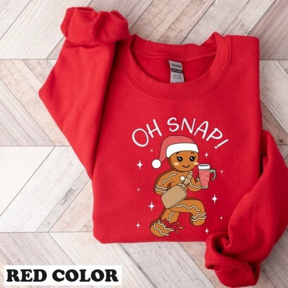 Oh Snap Gingerbread Sweatshirt, Christmas Cookie Sparkly Christmas Crewneck 99 - Picture 1 of 5